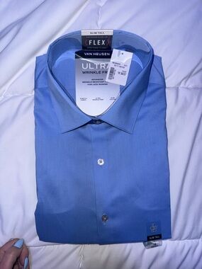 Van Heusen Blue Men's Dress Shirt - Slim Tall